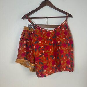 Powder Pomegranate Floral Pajama Set M/L Orange Modal Cami Shorts Loungewear